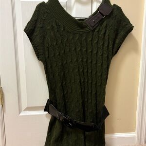 Green Cable Knit Sweater with Belt
